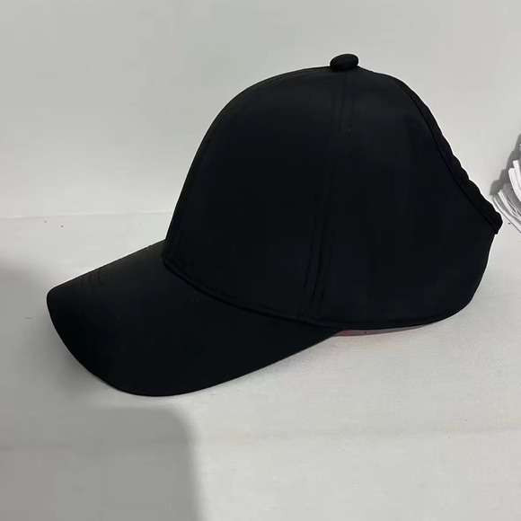 Black Nylon ”ATL" Rhinestone Logo Open Back baseball Cap with Red satin lining - Picture 3 of 6